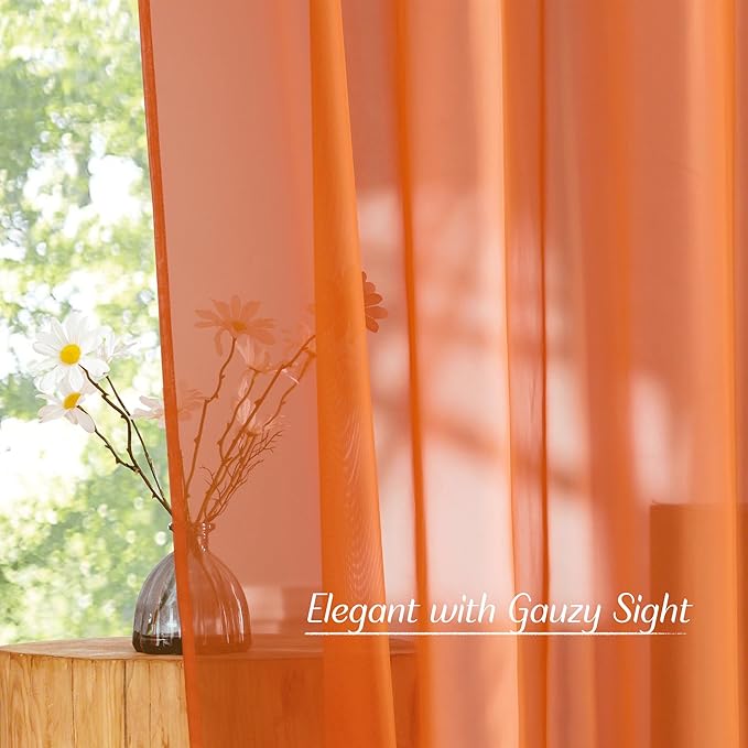 NICETOWN Orange Sheer Window Curtains for Saint's Day, Grommet Voile Sheer Textured Window Treatment with Light Filtering Drapes for Kids Room, W54 x L84, 2 Panels
