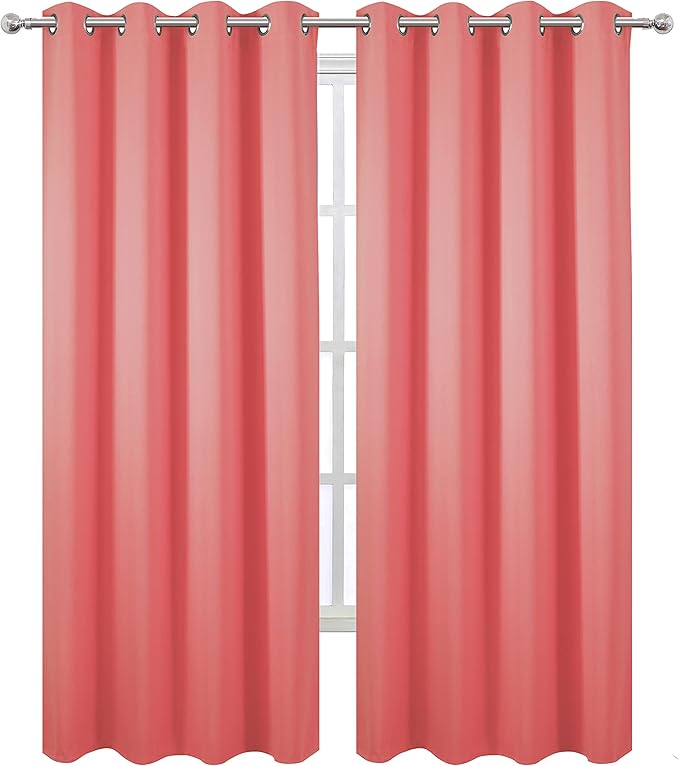 LEMOMO Blackout Curtains 52 x 95 inch/Coral Curtains Set of 2 Panels/Thermal Insulated Room Darkening Bedroom Curtains