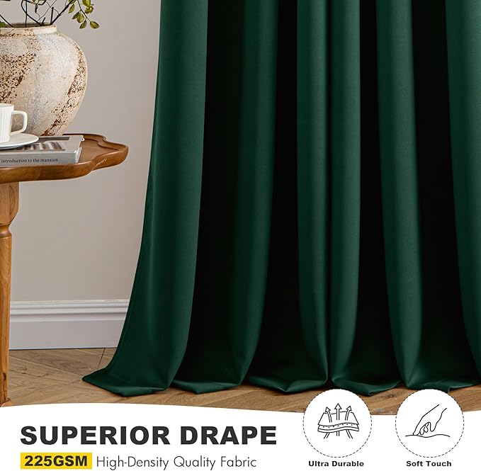 MIULEE Hunter Green Blackout Curtains for Bedroom Living Room 72 Inches Long 2 Panels Set, Thermal Insulated Room Darkening Drapes Solid Grommet Emerald Green Christmas Curtains W40 x L72 Inch