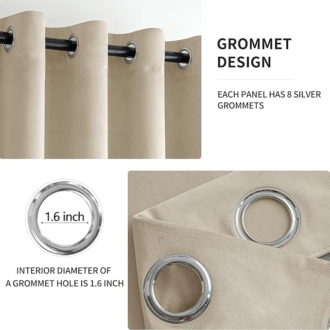 MIULEE Velvet Curtains Beige Elegant Grommet Curtains Thermal Insulated Soundproof Room Darkening Black Out Curtains/Drapes for Classical Living Room Bedroom Decor 52 x 108 Inch Set of 2