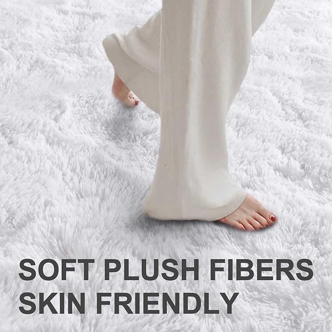 Area Rugs for Living Room, 6x9 Feet Soft Fluffy Shagg Plush Rug High Pile Large Indoor Modern Non-Slip Floor Carpet for Bedroom Nursery Kids Home Room Dorm Decor Aesthetic White