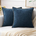 MIULEE Pack of 2 Couch Throw Pillow Covers 18x18 Inch Dark Blue Farmhouse Decorative Pillow Covers with Stitched Edge Soft Chenille Solid Dyed Spring Pillow Covers for Sofa Bed Living Room