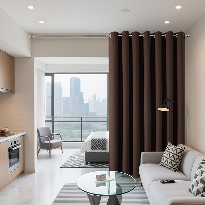 Joydeco Blackout Patio Sliding Door Curtains 96 Inches Long, Grommet Privacy Room Divider Curtains, Extra Wide Thermal Blackout Drapes for Bedroom Living Room (Chocolate, 70Wx96L, 1 Panel)