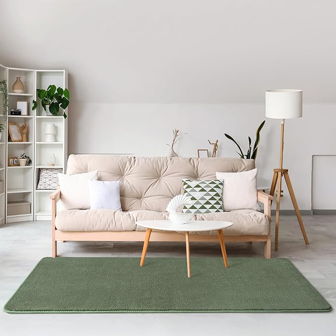 Amearea Modern Soft Hallway Runner Rug, 2x6 Fluffy Bedroom Bedside Rugs, Washable Long Runner Rugs for Hallway, Non Slip Memory Foam Rug Carpet for Entrance Kitchen Living Room Decor, Sage Green