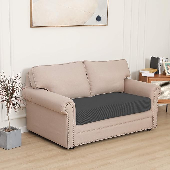 Easy-Going Stretch Loveseat Cushion Cover Sofa Cushion Furniture Protector Sofa Seat Sofa Slipcover Sofa Cover Soft Flexibility with Elastic Bottom(Loveseat Cushion, Dark Gray)