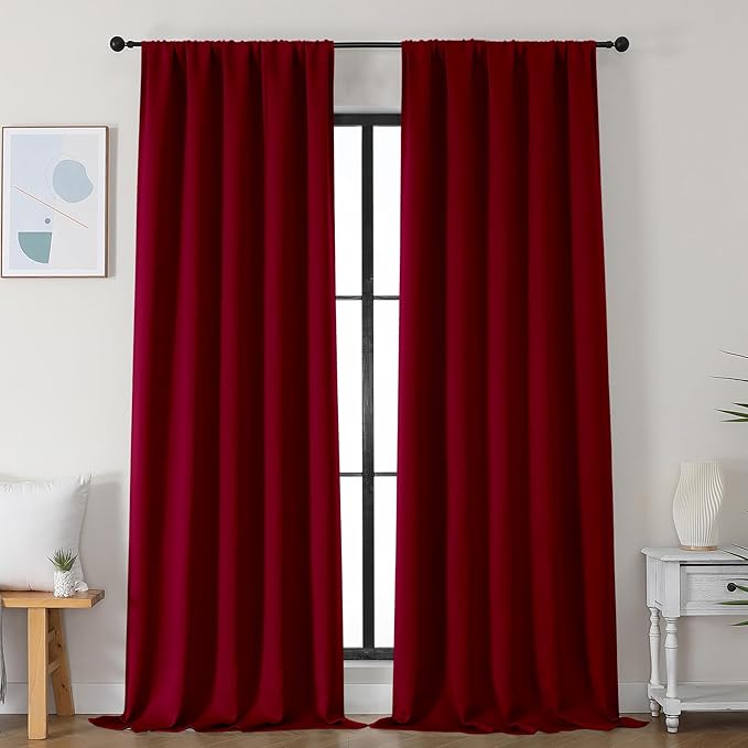 Simplebrand Red Blackout Curtains for Bedroom 96 Inches Long 2 Panels, Solid Thermal Insulated, Energy Saving Living Room Window Treatment Curtains Blackout Drapes, W50 x L96 Inch, Red