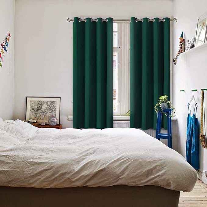BGment Green Blackout Curtains 63 Inch Length 2 Panels Set, Grommet Thermal Insulated Room Darkening Curtains for Bedroom, Each 46 x 63 Inch