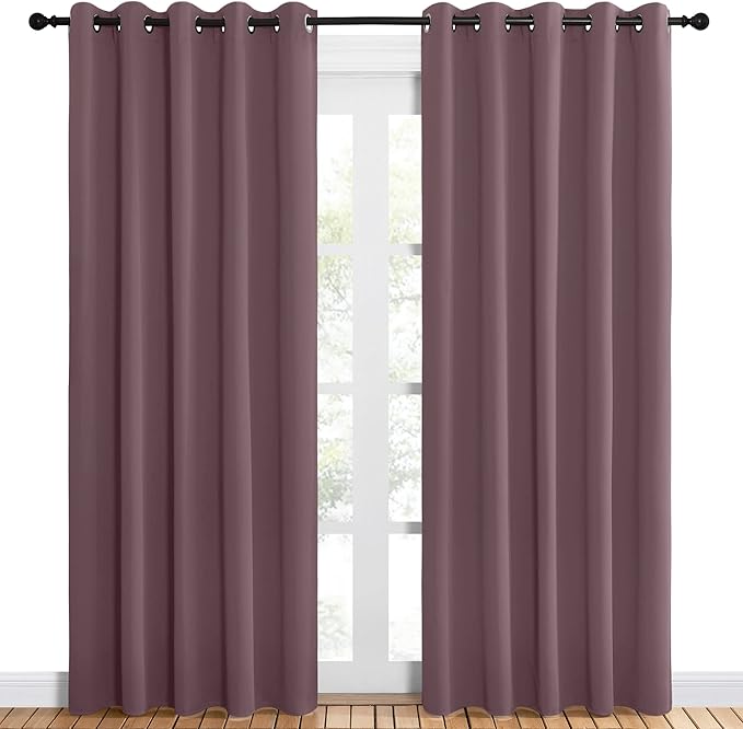 NICETOWN Room Darkening Draperies Window Curtain Panels, Dry Rose, 2 Panels, W60 x L84 -inch, Thermal Insulated Grommet Room Darkening Curtains for Bedroom