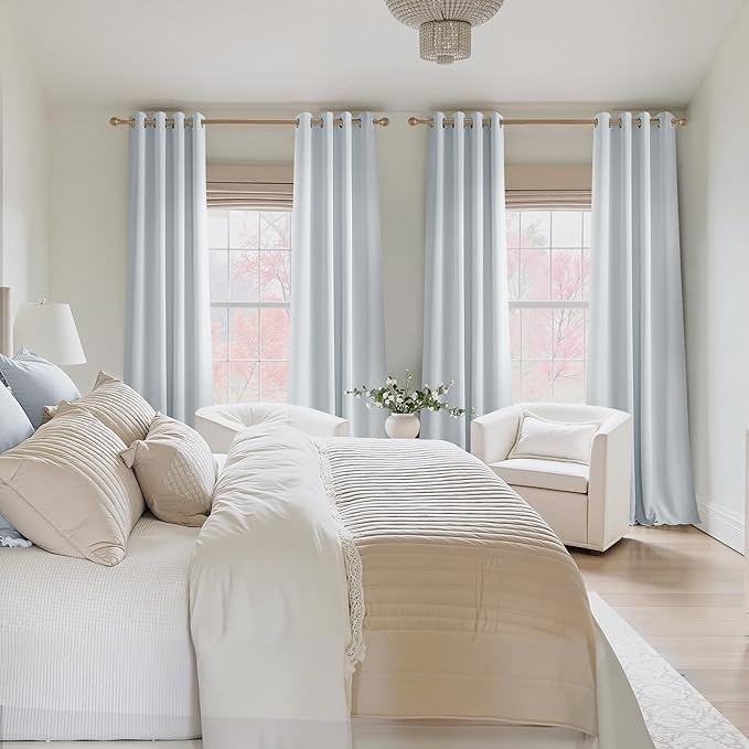 NICETOWN Room Darkening Draperies Curtains Panels, 2 Panels Greyish White W52 x L108