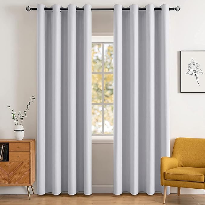 MIULEE Blackout Curtains for Bedroom Living Room, Chirstmas Thermal Insulated Room Darkening Grommet Top Solid Light Blocking Drapery Set of 2 Window Panels 52 x 72 Inches Greyish White