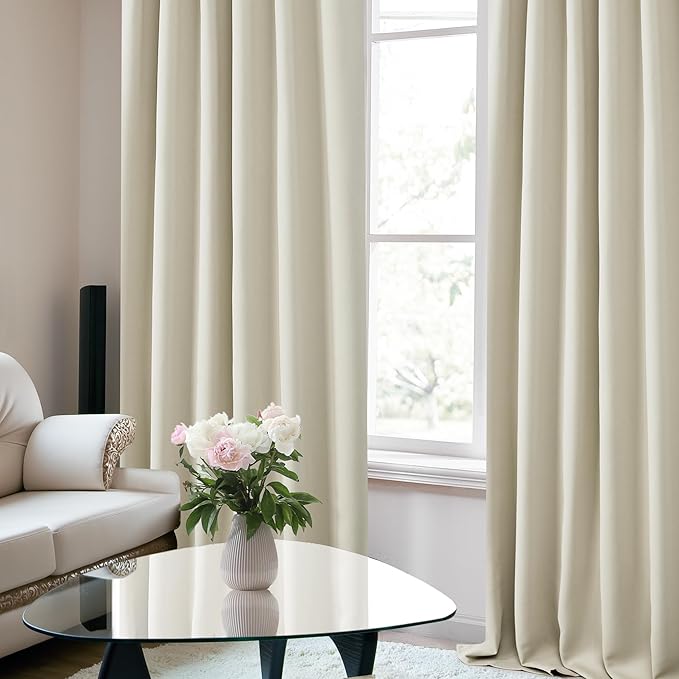 Deconovo Blackout Curtains, Thermal Insulated, W52 x L63 2 Panels, Back Tab, Machine Washable, Room-Darkening Drapes for Bedroom/Living Room Light Beige