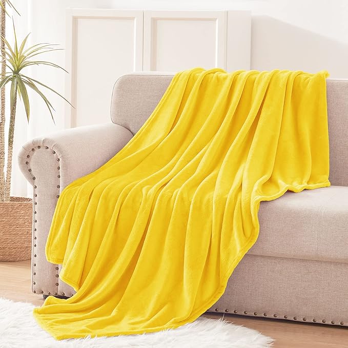Exclusivo Mezcla Fleece Throw XL Blanket for Couch, Sofa, Super Soft and Warm Vibrant Yellow Blankets, All Season, Cozy, Plush, Lightweight, 50x70 Inches