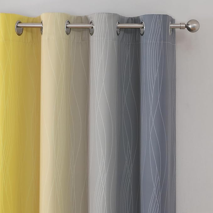 Estelar Textiler Grey and Yellow Ombre Short Blackout Curtains 36 Inch Long, Thermal Insulated Grommet Small Half Window Drapes for Cafe/Basement/RV Camper/Kitchen, 52Wx36L, 2 Panels