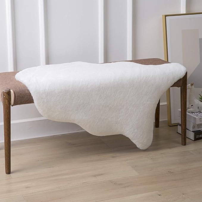 Ashler Faux Fur Rug, Upgraded Soft Faux Rabbit Fur White Area Rugs, 2 x 3 Feet, Machine Washable Nursery Decor Throw Rugs for Bedroom, Kids Room, Living Room
