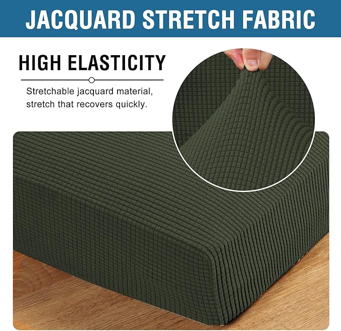 H.VERSAILTEX Super Stretch Individual Seat Cushion Covers Sofa Covers Couch Slipcover Sets Thick Jacquard Textured Twill Fabric (3 Piece Sofa Cushion Covers, Olive)