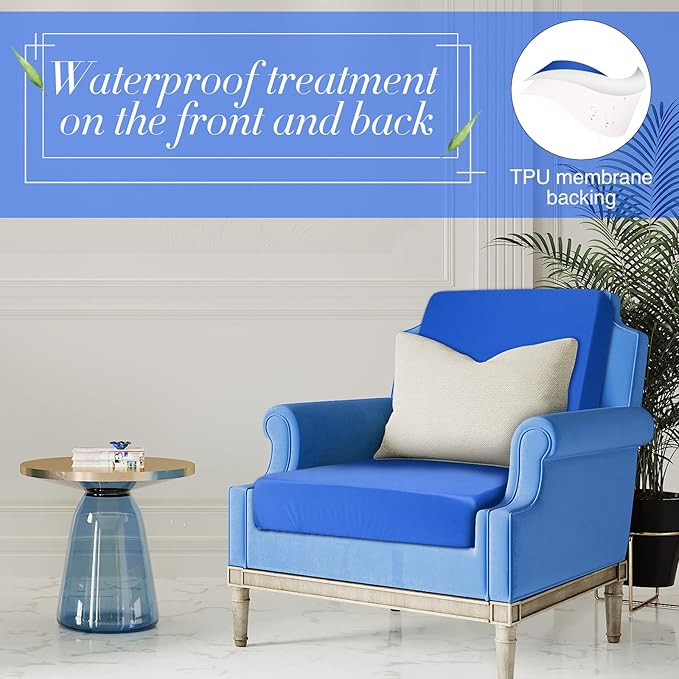 Newwiee 8Pcs Patio Cushion Covers Stretch Outdoor Cushion Cover Replacement for Patio Furniture Sofa Couch Slipcovers, Soft Flexibility Washable Furniture Protector(Waterproof Pure,Royal Blue)