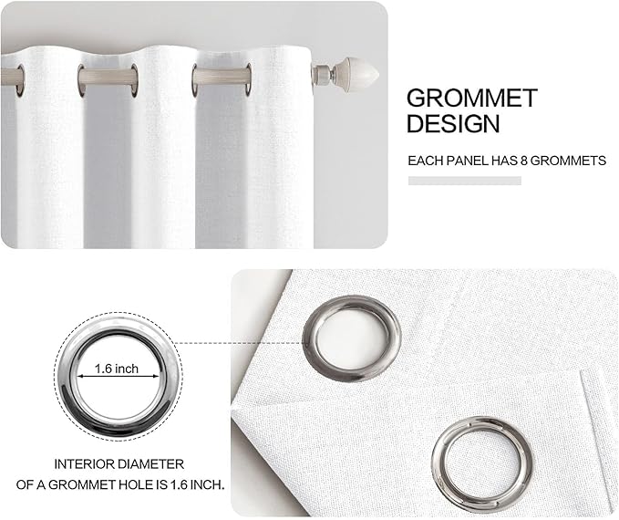 MIULEE Linen Textured Curtains for Bedroom Solid 100% Blackout Thermal Insulated Bright White Grommet Room Darkening Curtains & Drapes Luxury Decor for Living Room Nursery 52 x 45 Inch (2 Panels)