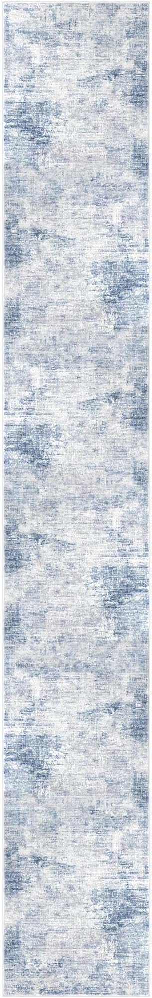 IOHOUZE Abstract Runner Rug 3x20 Ft Extra Long Washable Runners for Hallways, Non Slip Kitchen Runner Printed Faux Wool Entryway Runner Indoor, Modern Floor Carpet for Hall Stair, Light Blue Grey