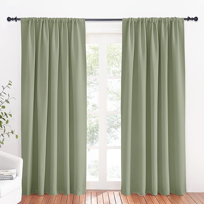 RYB HOME Large Blackout Curtains for Bedroom 84 inches Long 2 Panels Set, Privacy Thermal Insultaed Sunlignt Heat Blocking Drapes for Sliding Patio Door, Width 70 by Length 84, Sage Green