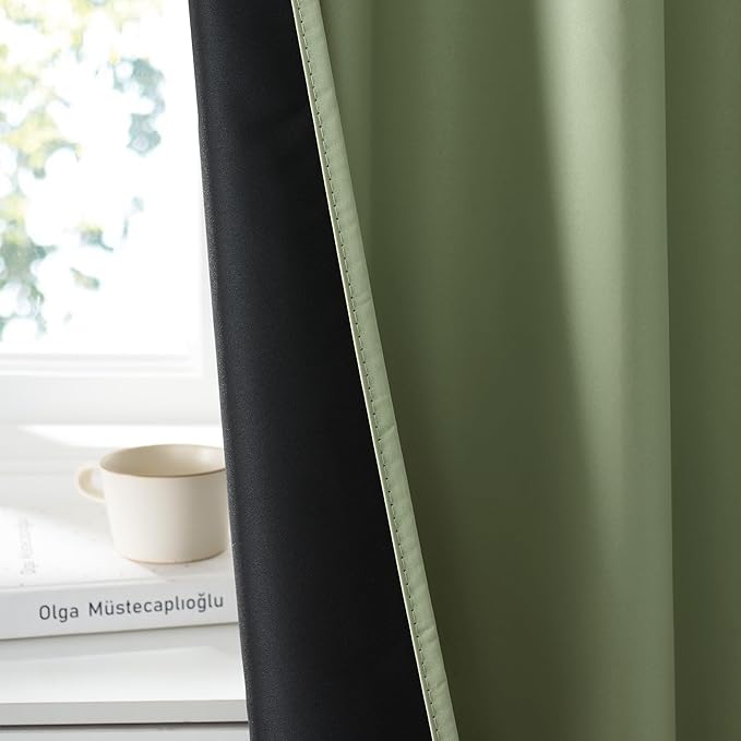 RYB HOME 100% Blackout Short Curtains for Small Window, Thermal Insulated Total Room Darkening Noise Reducing Curtains for Basement Bathroom RV Cars, 29 inches Wide by 30 inches Long, Sage Green
