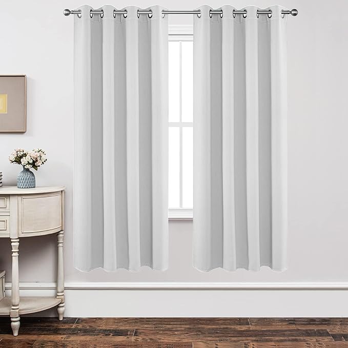 Joydeco White Curtains 72 Inches Long 2 Panels Set, Thermal Insulated Long Curtains& Drapes 2 Burg, Room Darkening Grommet Drapes for Living Room Bedroom Window (W52 x L72 Inch, Greyish White)