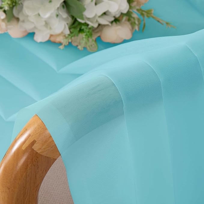 OWENIE Aqua Sheer Curtains for Bedroom Living Room 54 Inch Length 2 Panels Set, Soft Solid Light Filtering Sheer Short Curtains for Small Window, 2 Pcs Total 84 Width 54 Long, Aqua