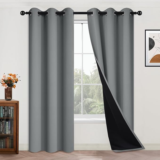 Yakamok Dove Grey 100% Blackout Curtains, Thermal Insulated Total Blackout Drapes for Bedroom, Heat Blocking Window Curtains for Living Room(42Wx84L, 2 Panels)