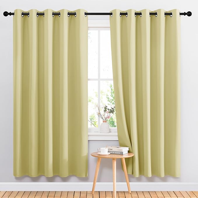 NICETOWN Bedroom Curtains Blackout Drapery Panels, 2 Panels, 70 x 72 inches, Paler Yellow, Three Pass Microfiber Thermal Insulated Solid Ring Top Blackout Window Curtains/Drapes