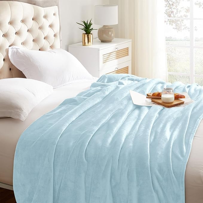 KMUSET Fleece Blanket Mist Blue Lightweight Super Soft Cozy Fuzzy Bed Blankets Microfiber Factory Shop