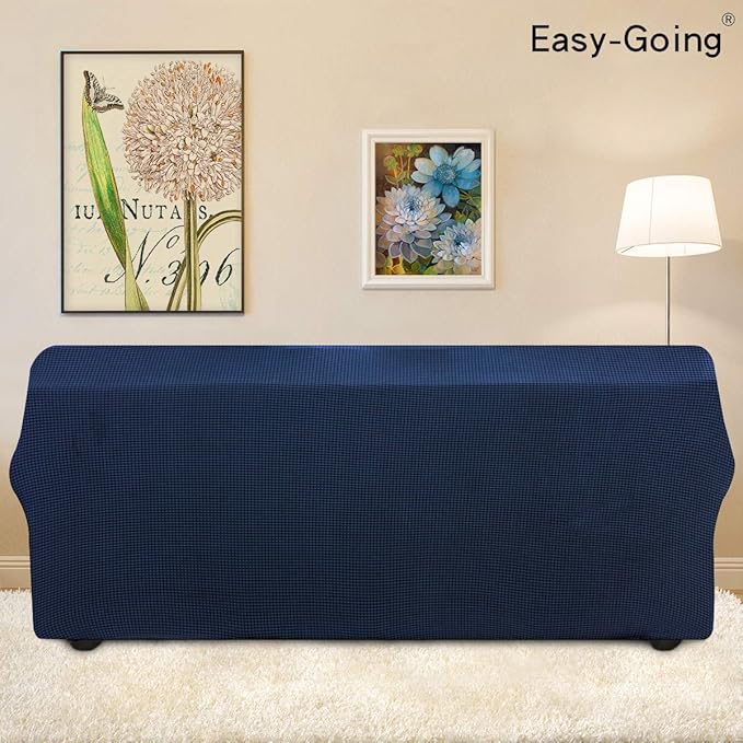 Easy-Going Stretch Sofa Slipcover 1-Piece Sofa Cover Furniture Protector Couch Soft with Elastic Bottom for Kids, Polyester Spandex Jacquard Fabric Small Checks (Sofa, Navy)