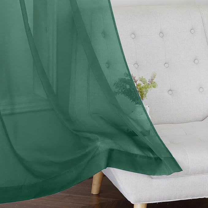 NICETOWN Green Sheer Curtains for Chirstmas Day, Grommet Voile Sheer Window Treatments Airy & Elegant with Light Filtering for Kids Room/Living Room, Set of 2, W54 x L84