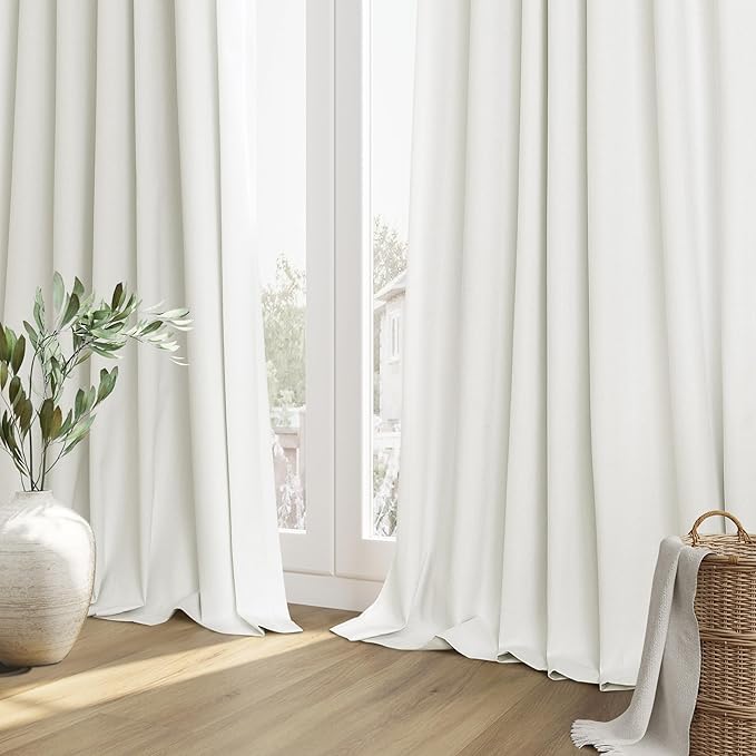 Guken Ivory 100% Blackout Linen Curtains 42 Inch Wide by 84 Inch for Living Room Bedroom Back Tab Rod Pocket Thermal Insulated Black Out Drapes Room Darkening Farmhouse Window Curtains