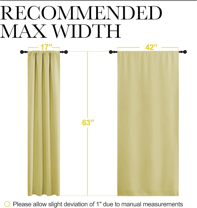 NICETOWN Paler Yellow Blackout Curtains 63 inches Long for Living Room, Darkening Window Curtain Panels, Easy-Care Solid Thermal Insulated Draperies/Drapes for Daughter Room