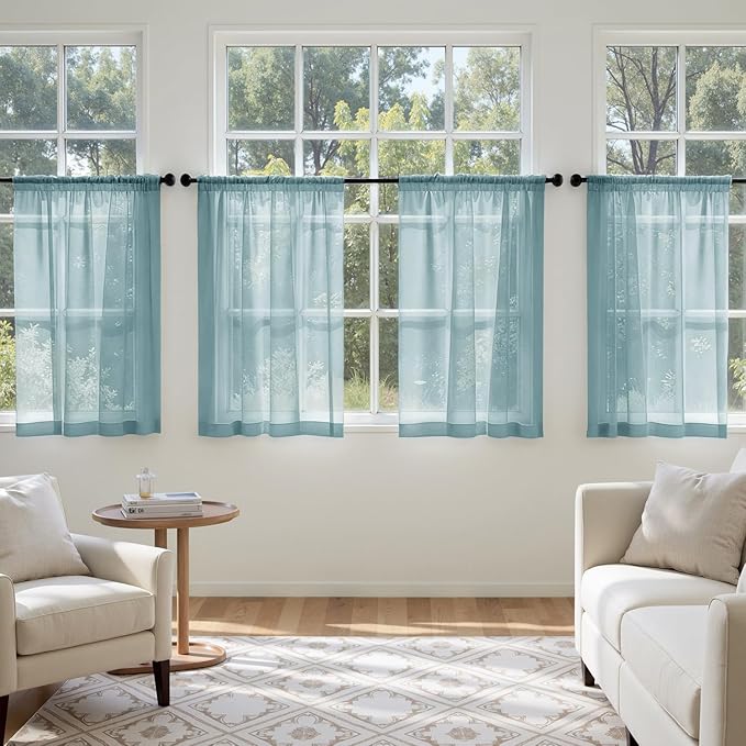 MIULEE Dusty Blue Sheer Curtains 63 Inches Long, 4 Panels Set, Light Filtering Rod Pocket Voile Drapes for Living Room and Bedroom, Airy Soft Fabric Window Treatments, 42 x 63 Inches