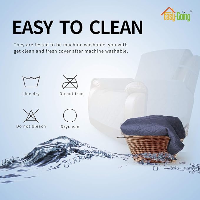 Easy-Going Oversized Recliner Cover Reversible Couch Cover Sofa Cover for Living Room Water Resistant Furniture Protector with Elastic Straps for Pets Kids (Oversized Recliner, Dark Blue/Light Blue)