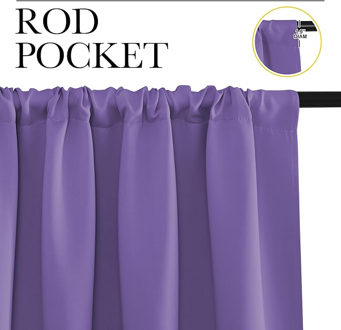 NICETOWN Blackout Curtains for Living Room, Lilac Purple, 2 Panels, 42 by 63, Darkening Window Curtain Panels, Easy-Care Solid Thermal Insulated Draperies/Drapes for Daughter Room