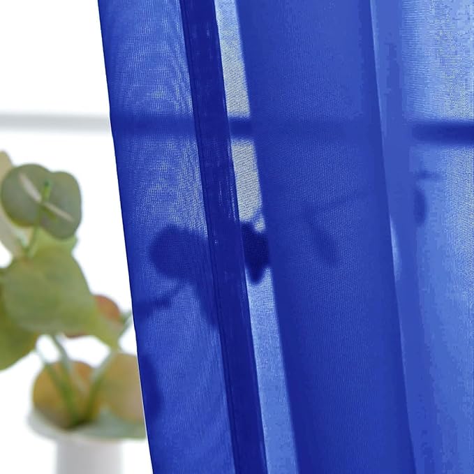 SpaceDresser Basic Rod Pocket Sheer Voile Window Curtain Panels Blue Sapphire 1 Pair 2 Panels 26 Width 40 Inch Long for Kitchen Bedroom Children Living Room Yard（Blue Sapphire，26Wx 40L）