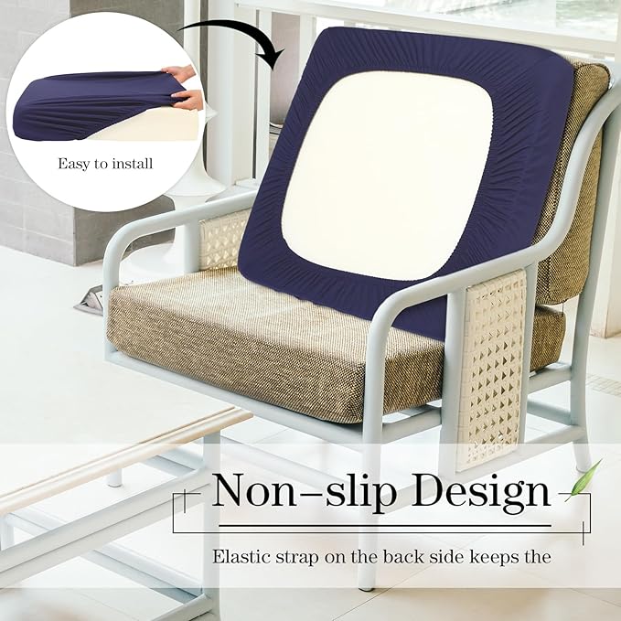 Newwiee Set of 4 Stretch Patio Cushion Covers Sofa Couch Seat Chair Slipcovers Cushion Cover Replacement Furniture Protector for Pets Washable(Navy Blue,Seat Cover,Solid)