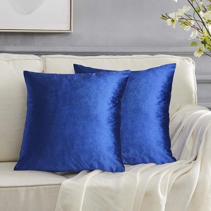 GIGIZAZA Blue Throw Pillow Covers 24x24, Pack of 2 Velvet Couch Pillows Living Room Decorative Square Cushion Cases Home Decor Bedroom Super Soft Throw Pillowcases