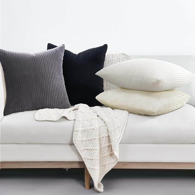 Topfinel Decorative Throw Pillow Covers Cushion Cases,Set of 4 Soft Velvet Modern Double-Sided Designs,Mix and Match for Boho Farmhouse Fall Home Decor(26x26 inch, White/Black)