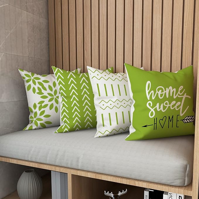 YCOLL Pillow Covers 16x16 Set of 4, Modern Sofa Throw Pillow Cover, Decorative Outdoor Linen Fabric Pillow Case for Couch Bed Car, Sage Green
