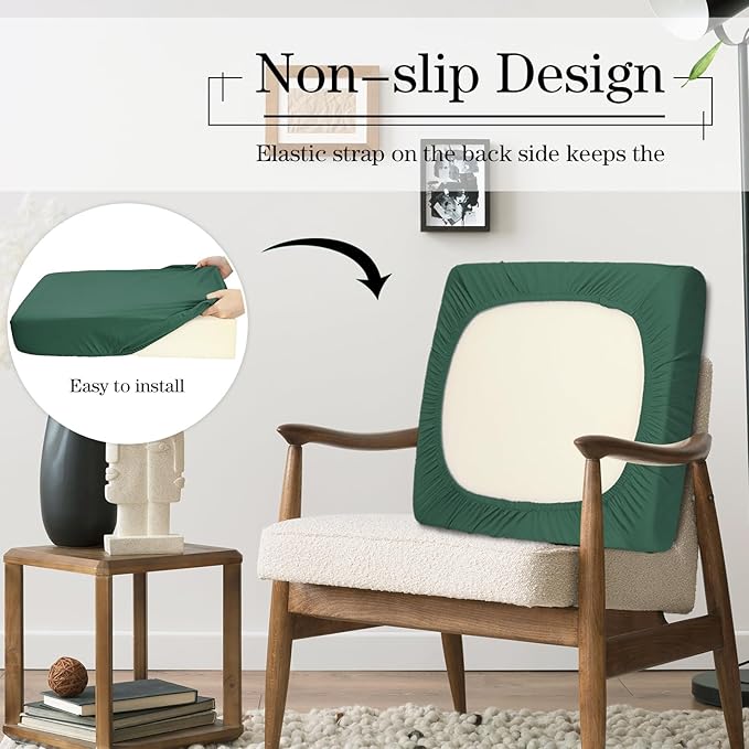 Newwiee Set of 4 Stretch Patio Cushion Covers Sofa Couch Seat Chair Slipcovers Cushion Cover Replacement Furniture Protector for Pets Washable(Pine Green,Seat Cover,Solid)
