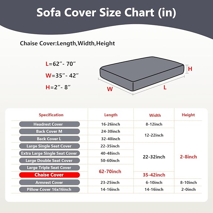 Couch Cushion Covers for Sofa Couch Covers Wear-Resistant Universal Sofa Cover Washable Stretch for Sectional Slipcovers (Texture-Gray,Chaise Cover)