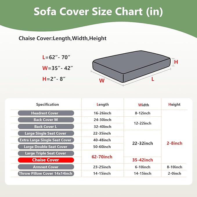 Couch Cushion Covers for Sofa Couch Covers Wear-Resistant Universal Sofa Cover Washable Stretch for Sectional Slipcovers (Texture-Green,Chaise Cover)