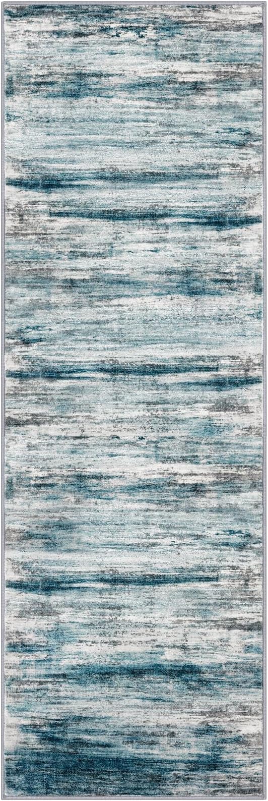KOZYFLY Modern Abstract Hallway Runner Rug, 2.6x8 Washable Rug Runner Non-Slip Soft Striped Kitchen Runner Rugs, Print Light Blue Carpet Runner for Entryway Bathroom Laundry Room Foyer