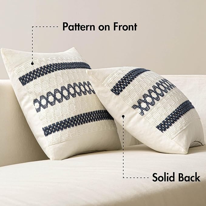 MIULEE Set of 2 Navy Blue Boho Decorative Pillow Covers 18x18 Inch Farmhouse Rustic Couch Throw Pillows Modern Spring Cotton Cushion Covers Retro Cute Macrame Woven Home Decor for Bed Sofa Chair