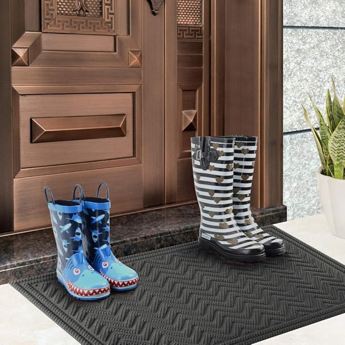 Mibao Front Door Mat, Dirt Trapper Welcome Mat for Outdoor Indoor, Non-Slip Waterproof Doormat, Durable Machine Washable Low Profile Entry Rug for Back Door Outside Patio, 24" x 36", Gray Wave
