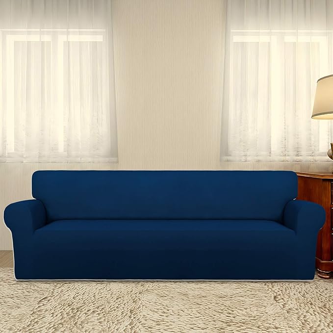 PureFit Super Stretch 4 Seater Sofa Slipcover – Spandex Non Slip Soft Couch Sofa Cover, Washable Furniture Protector with Non Skid Foam and Elastic Bottom for Kids, Pets （XX Large, Navy）