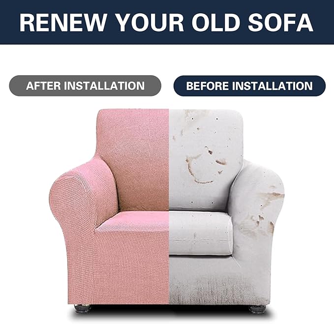 Cupuamon 2026 New Stretch Chair Sofa Slipcovers Couch Cover for 1 Seater Furniture Protector Sofa Covers with Elastic Bottom Jacquard Fabric Small Checks for Pets, Kids - Dusty Pink