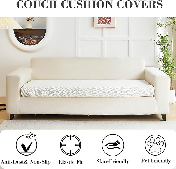 Couch Covers for 3 Cushion Sofa Pet Friendly Couch Cushion Covers Universal Sofa Covers Washable Stretch Slipcovers for Sectional Sofa (Texture Ivory White,Large Triple Seat Cover)